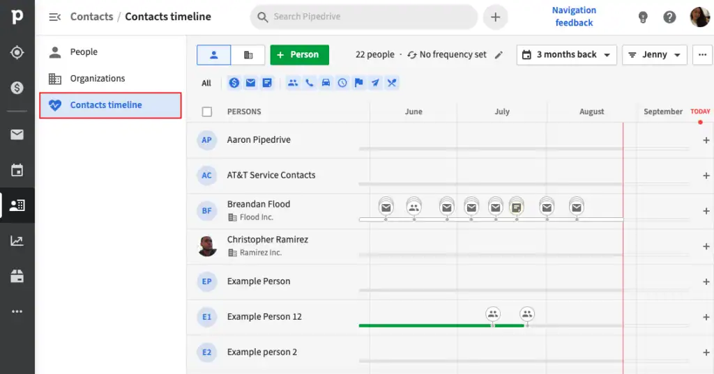 Pipedrive - contact timeline - historique des contacts en un coup d'oeil - eksplodo.fr