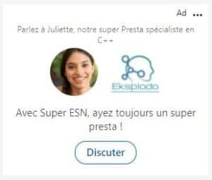 LinkedIn Ads - exemple de publicité au format Spotlight Ad mettant en scène la photo de profil de votre prospect - eksplodo.fr