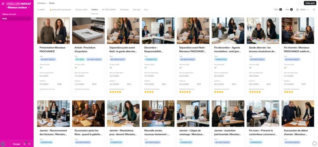 Cabinet Avocat trois mois de publications préparés en quelques minutes avec Make, Airtable, OpenAI et Nano Banana