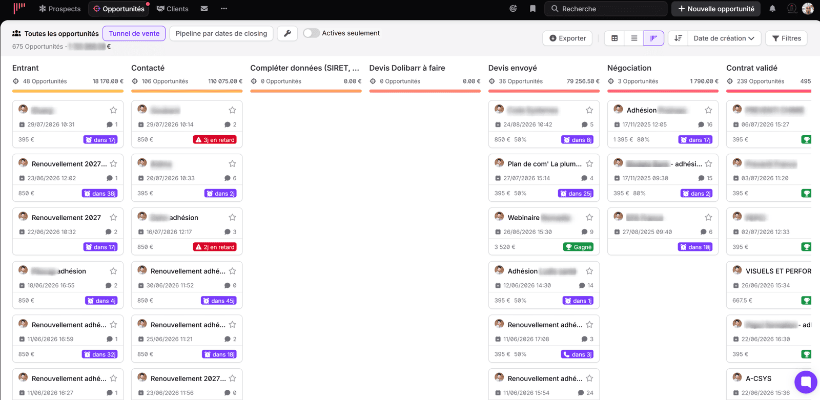 Inforisque le CRM et l ERP se répondent, du prospect à la relance après-vente​ - Pipeline synchronisé automatiquement avec l état du devis et de la facture dans Dolibarr