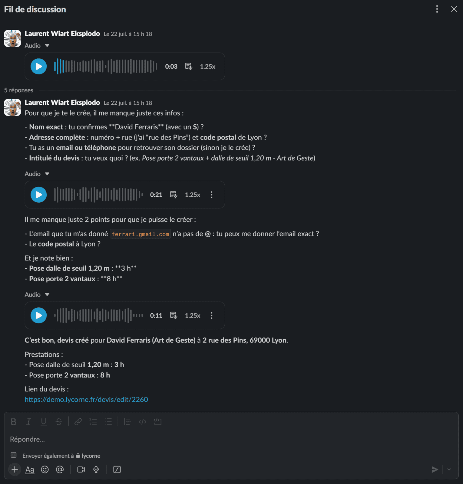 L’artisan sort de chez le client, dicte son devis, et le devis est généré dans le logiciel de facturation​ - eksplodo.fr