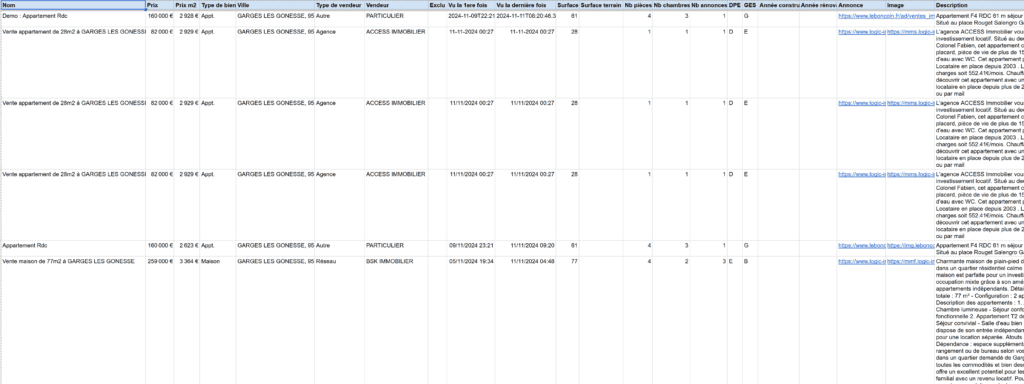 Surveiller le marché immobilier en continu dans un Google Sheets avec Make, FluxImmo et Google Sheets - eksplodo.fr