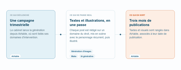 Schema : d'une campagne trimestrielle a trois mois de publications pretes