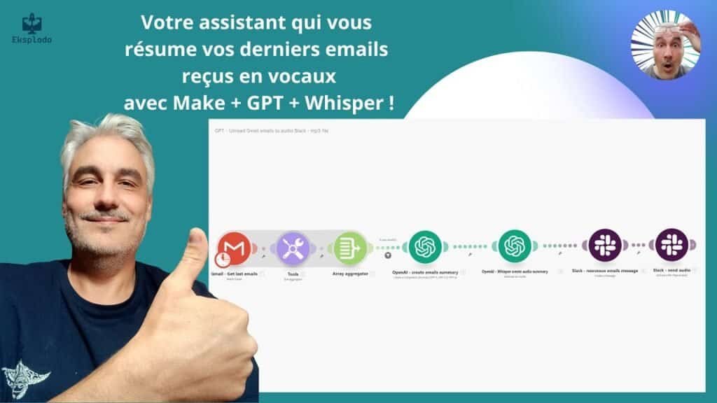 Miniature YouTube : resume vocal des emails avec Make, GPT et Slack