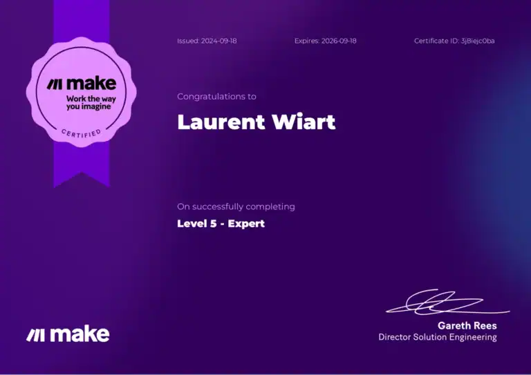 Certification Make Partner Training niveau 5 Expert - Laurent Wiart - eksplodo.fr