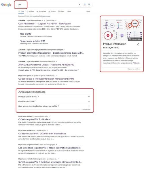 Google Ads - intention informationnelle pour le mot clé PIM - eksplodo.fr