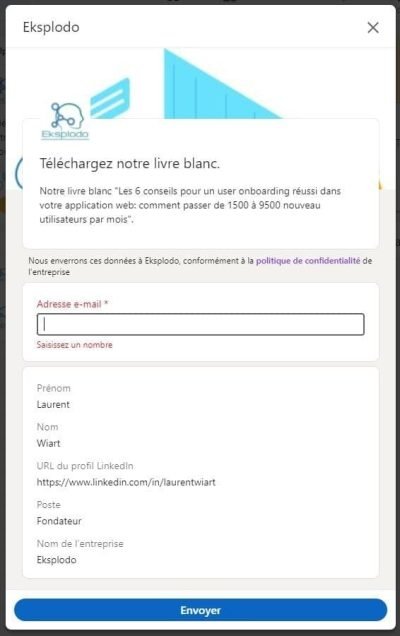 LinkedIn Ads - Génération de Leads sur LinkedIn - Exemple de formulaire - eksplodo.fr