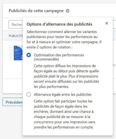 LinkedIn Ads - choix pour la rotation de vos annnonces - Optimisation des performances ou alternance égale entre les publicités - eksplodo.fr