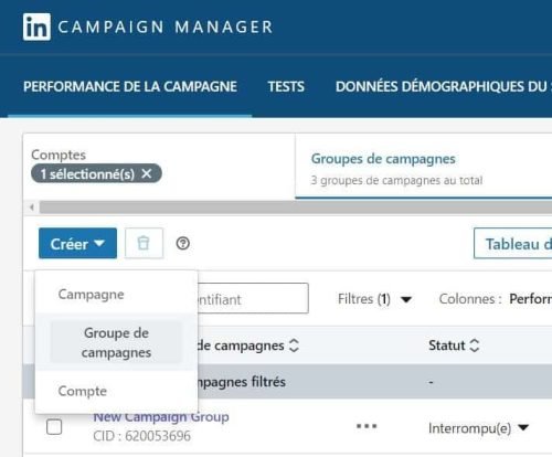 LinkedIn Ads - créez votre groupe de campagne - eksplodo.fr