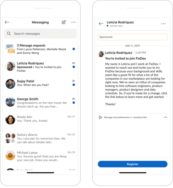 LinkedIn Ads - exemple de publicité au format Message Ad - source LinkedIn - eksplodo.fr